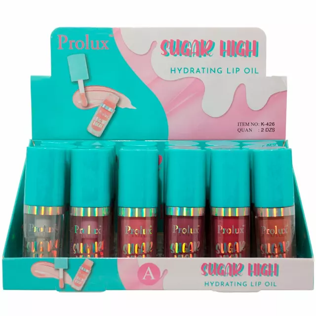 Prolux Sugar High Hydrating Lip Oil - Wholesale Display 24 Units (K-426-A)