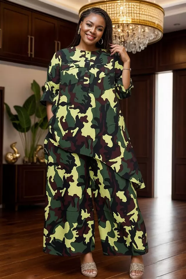 7863 Authentic Crochet Back African Print 2pc Pant Set - $25 Each (3 pcs per pack) — One Size / Print-340A