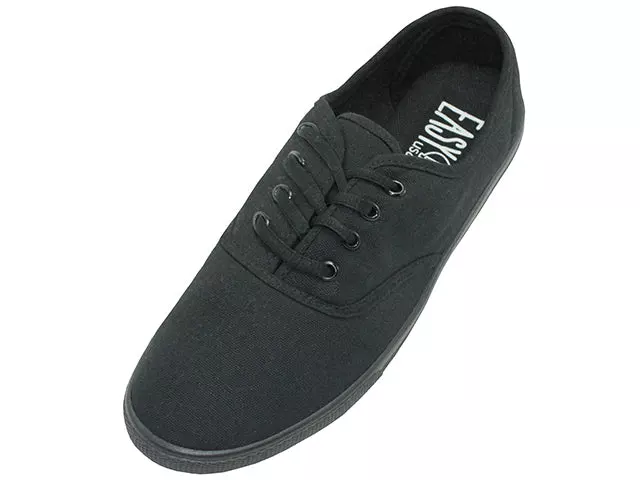 S324L - Women's "Easy USA" Comfortable Casual Canvas Lace Up Shoes — All Black (S324L-BB) / 6-11 Assorted