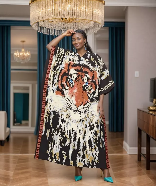 PNA-1613- Women's Comfy Kaftan Dress with Headwrap- One Size (6-PCS PRE-PACK) - $7 Each — One Size (4-24) / Print-1613B