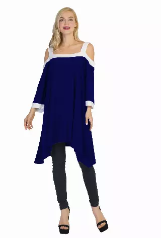CHH-17051 - Soft & Lightweight Cold-Shoulder Stretch Tunic & Dress (6-PCS PRE-PACK - S/M/L/XL ) — NAVY