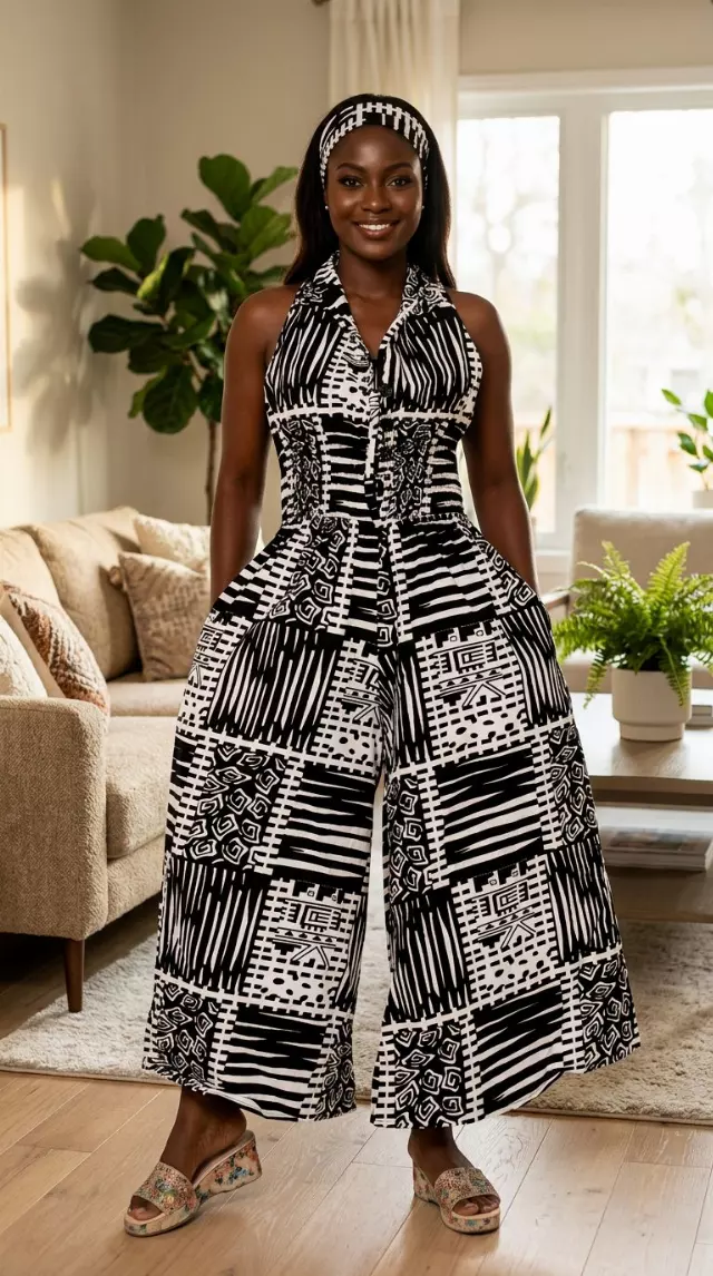5011 - Three Button Authentic African Long Jumpsuit (3 PCS PRE-PACK) - $20.00 EACH — One Size (4 - 24) / Print-659C