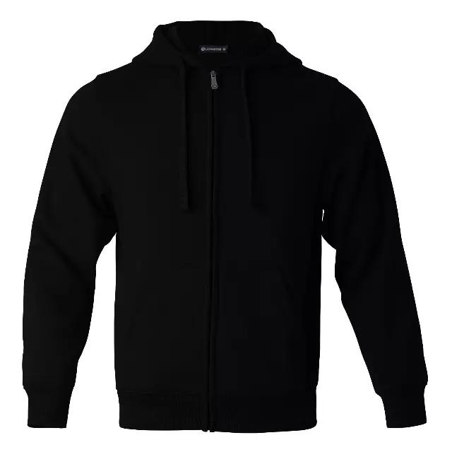 Men's Full Zip Fleece Hoodie Sweatshirt 280gsm 80%Cotton 20% Polyester - Style #MFJ103 - $12.80/Unit - 12PCS/CS - PLEASE SEE DESCRIPTION — Black