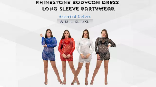 Chicaluv Rhinestone Bodycon Dress – Elegant Partywear long sleeves | Xtravalue