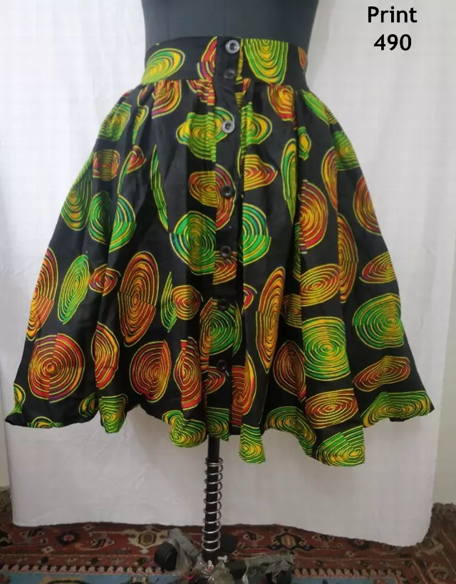 9054 - Button Down 28 inch length Authentic African Skirt (3 PCS PRE-PACK) - $15.00 Each — One Size (4 - 24) / Print-490