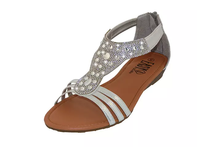 W8702L - Women's "Easy USA" Rhinestone Upper Comfortable Sandals — Silver (W8702L-S) / 6-11 Assorted