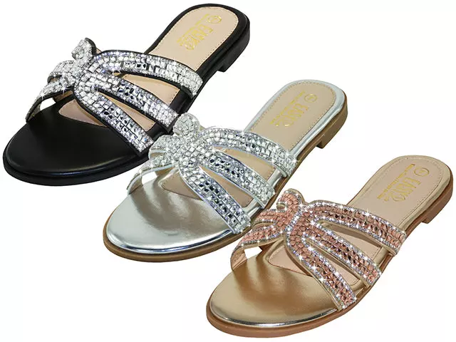 W2777L-A - Wholesale Women's "Easy USA" Rhinestone Upper Slides Sandals