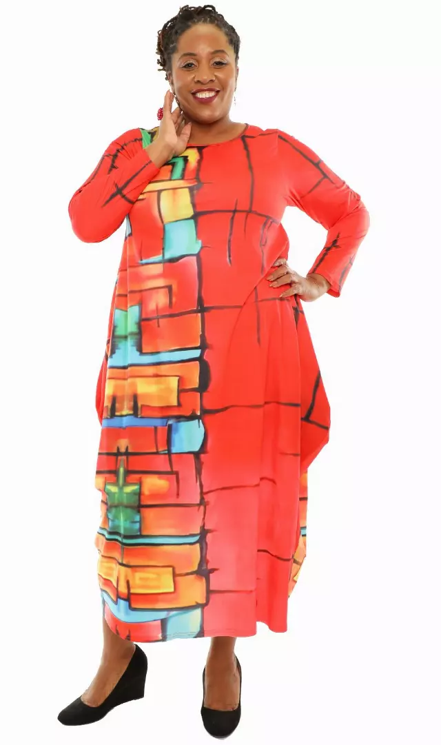 22150LS Abstract Maxi Dress- One Size (3-PCS Per Pack) ($20.00 Each)