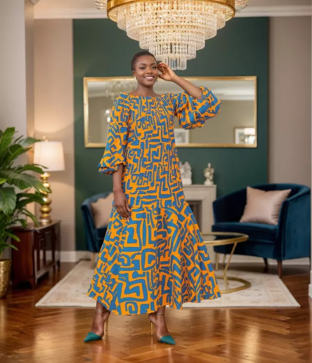 9008 - African Print Off-shoulder Smocking Dress (3/Pk) - Free Size - $25.00 Each — Free Size / Print-662