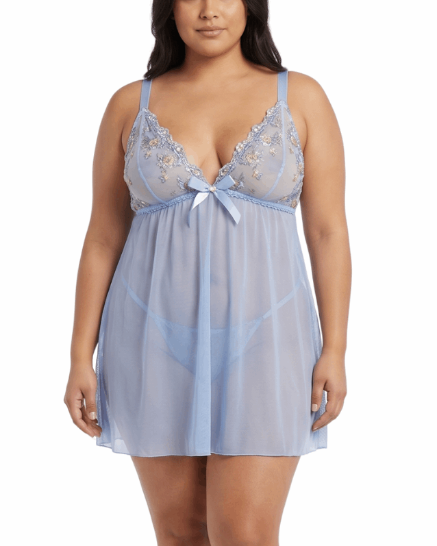 Rosalinda Plus Babydoll — Baby Blue / 2X