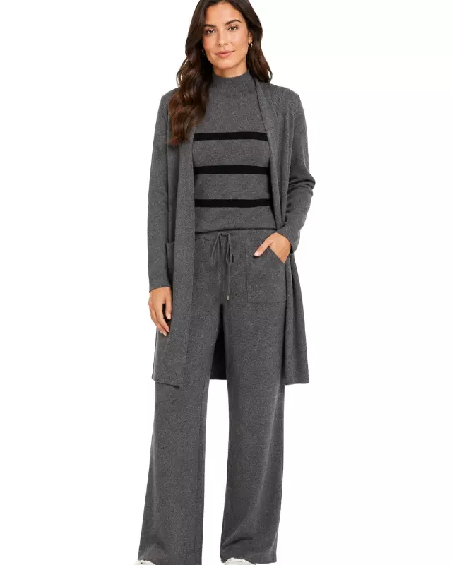 Women's 3-Piece Ribbed Knit Loungewear Set #105 — Charcoal / S/M-L/XL