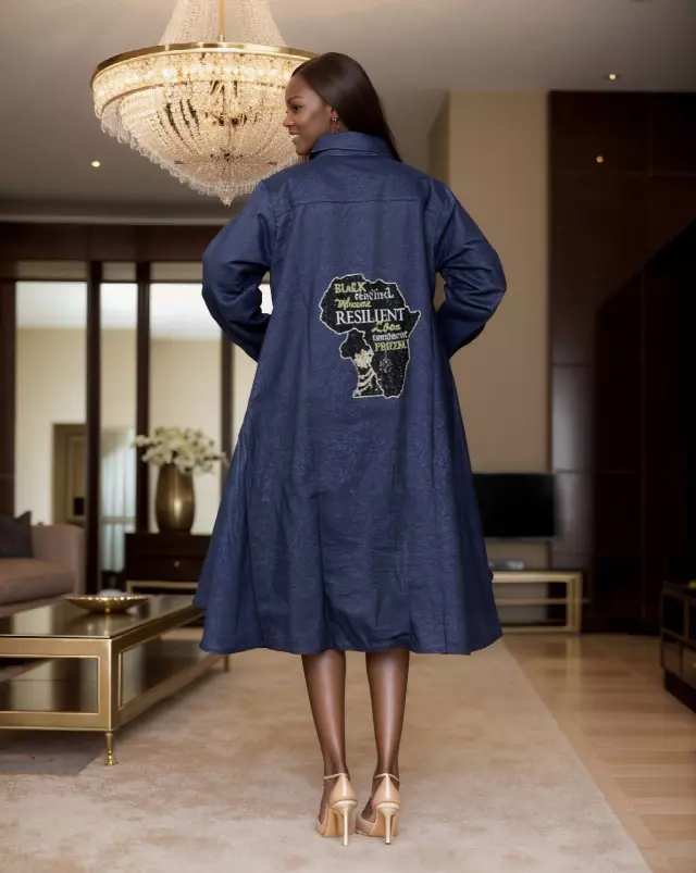 7042 - Button Down Rhinestones Shirt Dress in High Low Style (3 PCS PRE-PACK) - $25.00 Each — One Size (4 - 26)) / Denim-AFRICAN MAP