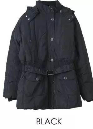 16140 - Long Winter Coat with Fur Hood & Belt ON SALE!!! $15 EACH (6-PCS PRE-PACK) — Black