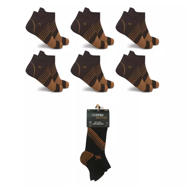 COPPER-INFUSED V-STRIPED ANKLE COMPRESSION SOCKS (6-PAIRS) — Large/XL