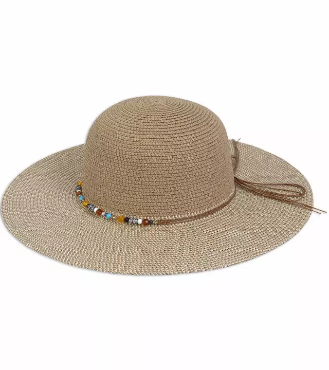 Magid Beaded Crown Two Tone Straw Floppy Hat — TOAST