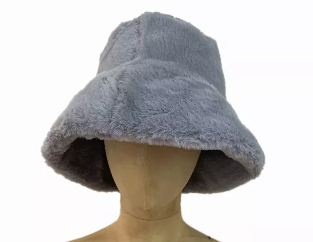 HX602 Solid Color Faux Fur Bucket Hat — Grey