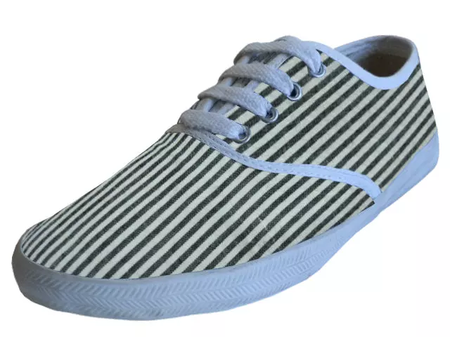 S794L - Women's Seersucker Printed Lace Canvas Shoes — Gray/White (S794L-Gray) / 6-10 Assorted