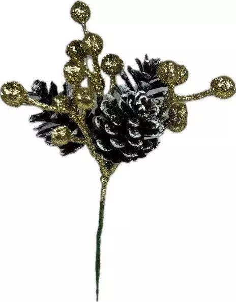 MSX3015gld-1.5″ Cone x3 w/Glitter berries (DZ) min 1 DZ – Case Pk 48 DZ