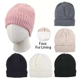 #9H-10130 ‘Thermaxxx’ Women’s Cable Knit Hat with Fur Lining – $3.90 Each (24 Pieces)