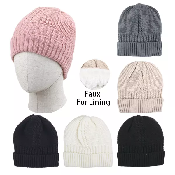 #9H-10130 ‘Thermaxxx’ Women’s Cable Knit Hat with Fur Lining – $3.90 Each (24 Pieces)