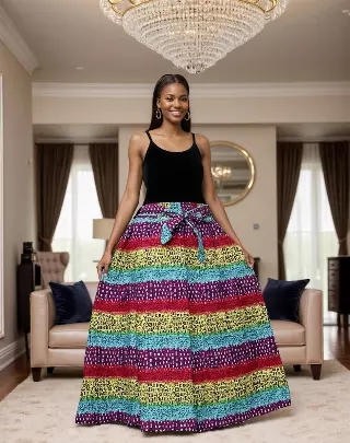 7001SK - 8 Panel African Print Skirt - Authentic African Wax (3-PCS PRE-PACK) - $25 Each — One Size / Print-508 / 3-Pcs Per Pack