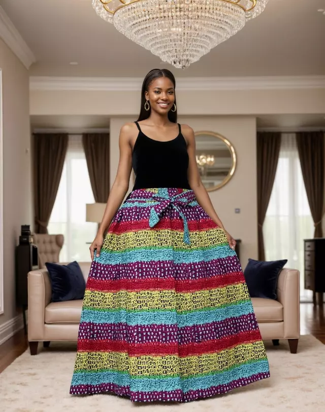 7001SK - 8 Panel African Print Skirt - Authentic African Wax (3-PCS PRE-PACK) - $25 Each — One Size / Print-508 / 3-Pcs Per Pack