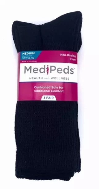 #6-MP-8579 Women’s MediPeds Black Crew Socks (6-10) – $1.25 per pack (24 Packs)