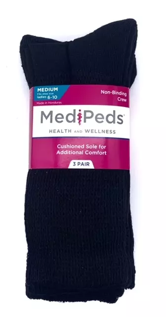 #6-MP-8579 Women’s MediPeds Black Crew Socks (6-10) – $1.25 per pack (24 Packs)