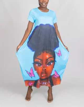 23027- Women's Plus Size Maxi Dress Digital Face-Print Knit Maxi Dress - One Size (3-PCS PRE-PACK) ($20.00 Each)