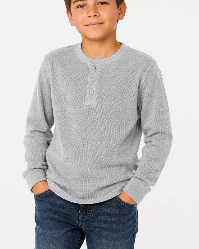 Boys' Thermal Top Henley #TH2 — H. Grey / 6-8-10-12-14-16