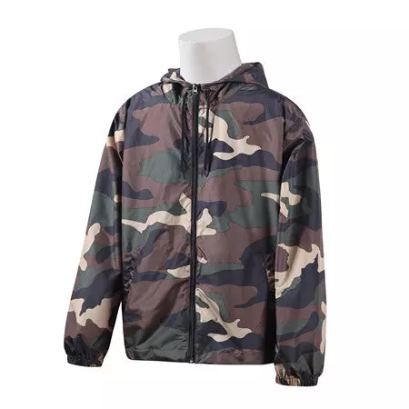 Men's Lightweight Hooded Windbreaker - Camo