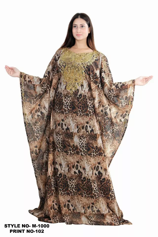 M1000 - Chiffon Beaded Leopard Kaftan - (3 Pcs Pre pack) - $50 Each — One Size (4-22) / Print-102