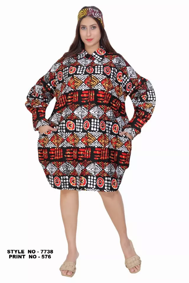 7738-ON SALE!! Button Down Ankara Print Dress - $12.00 Each — Free Size / Print-576