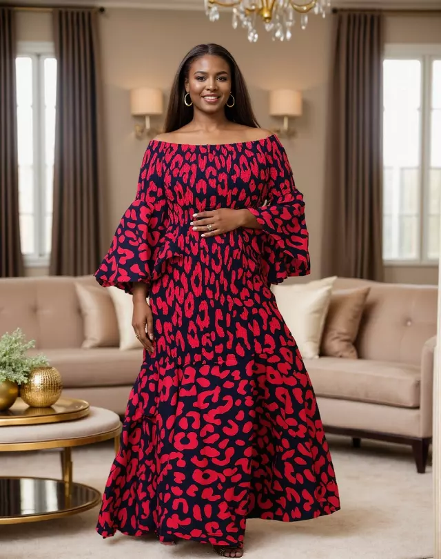 9008 - African Print Off-shoulder Smocking Dress (3/Pk) - Free Size - $25.00 Each — Free Size / Print-660