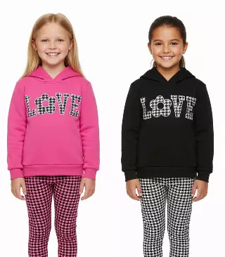 Girls “Love” Hooded Fleece & Plaid Legging Set – 7340402