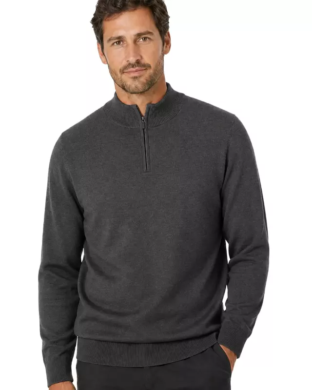 Men's Quarter Zip Sweater Plus Size — 2X-3X / 201 Charcoal