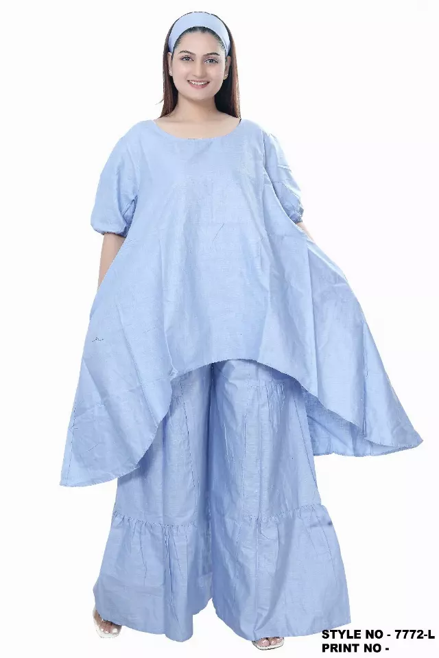 7772L Linen Cotton 2pc Pant Set - NEW COLORS ADDED - $30.00 Each (3 pcs per pack) — Free Size / Blue