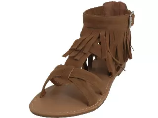 W8100L - Women's "Easy USA" Suede Gladiator Fringe Sandals — Brown (W8100L-T) / 5-10 Assorted