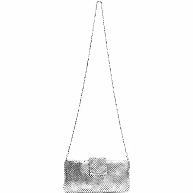 Magid Metal Mesh Flap Pearl Bag — Silver