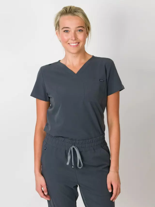 Camilla | Slim 1 Pocket Scrubs Top — Dark Storm / XL