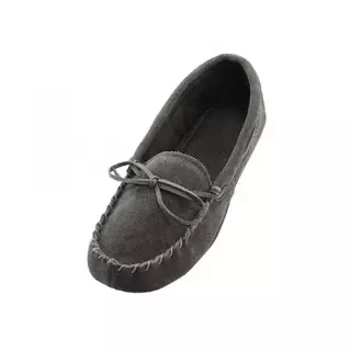 W080003 - Women's "Easy USA" Insulated Leather Upper Moccasins House Slipper — Gray (W080003-G) / 6-11 Assorted