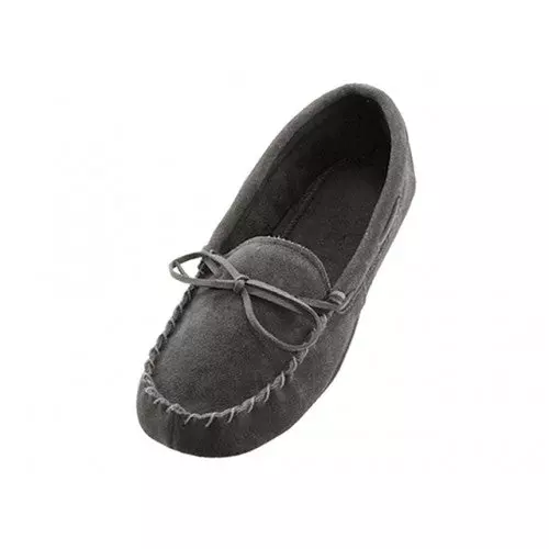 W080003 - Women's "Easy USA" Insulated Leather Upper Moccasins House Slipper — Gray (W080003-G) / 6-10 Assorted