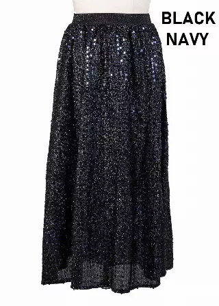 CHH-19014-17 - Women's Sequin Skirt High Waist Sparkle Party Cocktail Skirt (3-PCS PRE-PACK) — One Size Plus / Black/Navy / 3-Pcs Per Pack