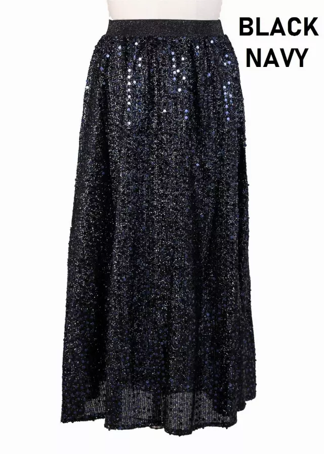 CHH-19014-17 - Women's Sequin Skirt High Waist Sparkle Party Cocktail Skirt (3-PCS PRE-PACK) — One Size / Black/Navy / 3-Pcs Per Pack