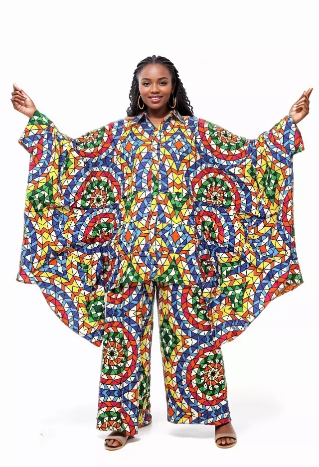 7895 Ankara Print 2pc Pant Set (Long Bat Sleeves) - $30.00 Each (3 pcs per pack) — Free Size / Print-652