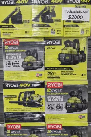 Ryobi outdoor pallet · Grade A shelf pulls and tested returns