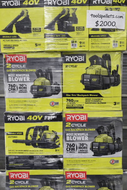 Ryobi outdoor pallet · Grade A shelf pulls and tested returns