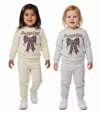 GIRLS PINK Daddy's Girl and Bow Animal Print Screen Crew Neck Jogset - 8743902