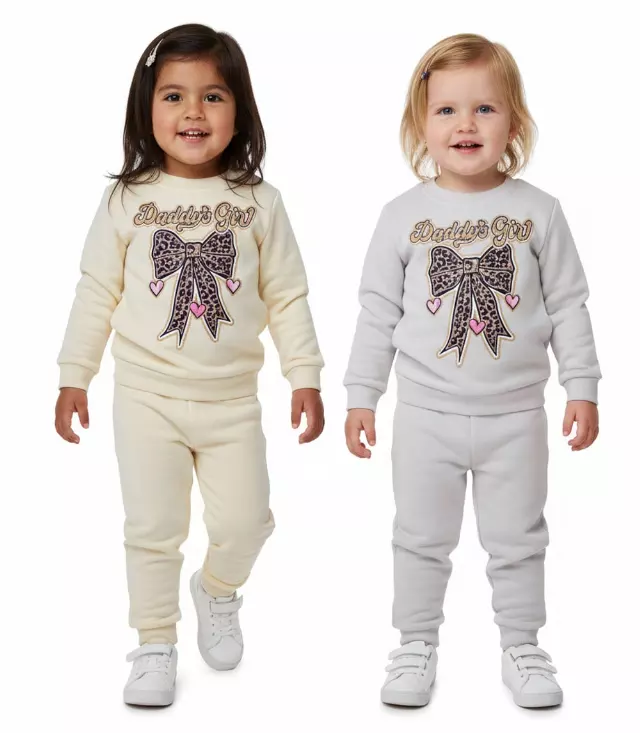 GIRLS PINK Daddy's Girl and Bow Animal Print Screen Crew Neck Jogset - 8743901