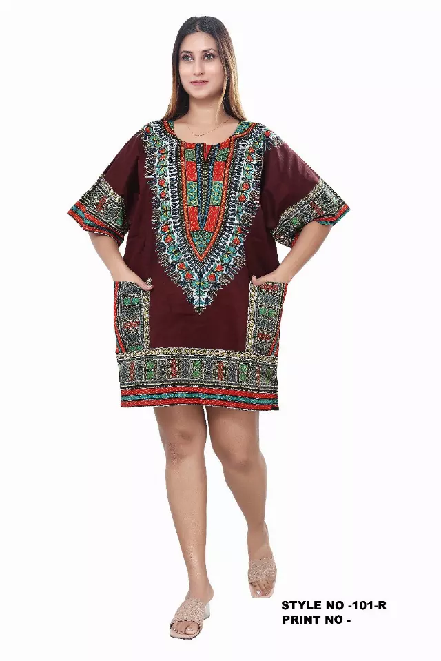101R - Dashiki Top (6-Pcs PRE-PACK)($7 Each) — One Size (4-16) / Maroon